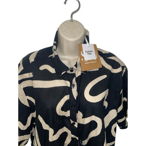 Seven Wonders York Shirt Womens Size 8 Black Sand Exclusive Oversized Blouse - Picture 3 of 12